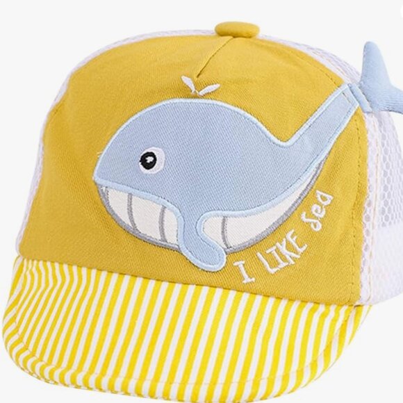 Yellow Happy Whale Baby/Toddler Sun Hat w Plastic Rain Cover - Picture 2 of 11